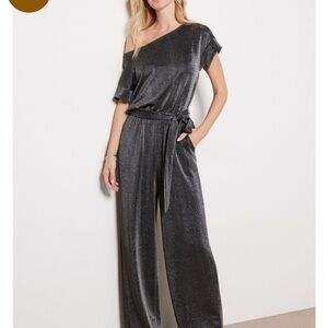 Evereve waverly jumpsuit silver off shoulder